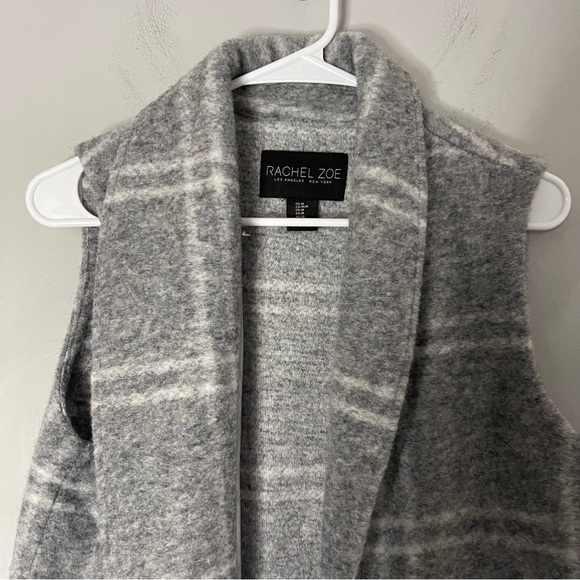 Rachel Zoe Boiled Wool Long Lapel Vest Windowpane Plaid Grey White Long Sz M - Picture 3 of 7